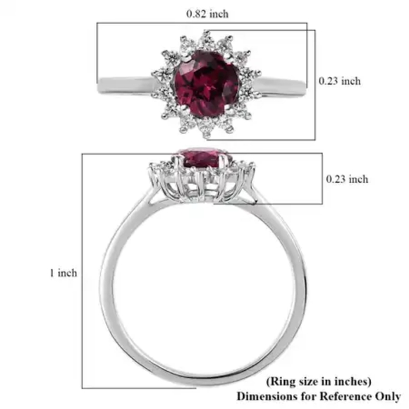 Tanzanian Rhodolite Garnet Sunburst Ring in Platinum Over Sterling Silver - Picture 6 of 8